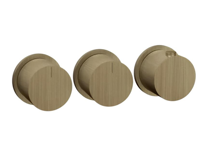 На изображении товар Термостат Gessi Tondo, настенный, с 2 независимыми выходами, встраиваемый, внешняя часть, цвет Antique Brass от официального представителя в Москве