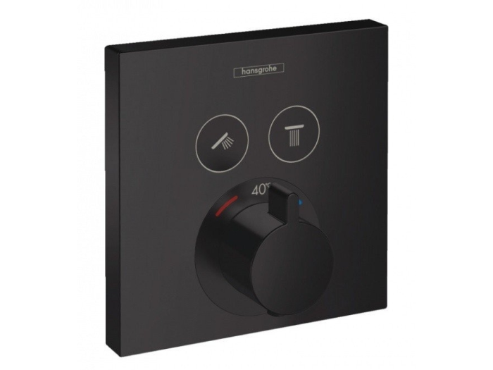 На изображении товар Термостатический смеситель для душа Hansgrohe ShowerSelect E, внешняя часть, для 2-х потребителей, цвет Черный матовый от официального представителя в Москве