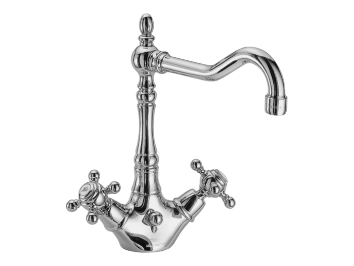 На изображении товар Смеситель для раковины Carlo Frattini Elizabeth/Epoque, с вращающимся изливом, донным клапаном 1"1/4 с переливом, 2 гибкими шлангами, цвет медь античная от официального представителя в Москве