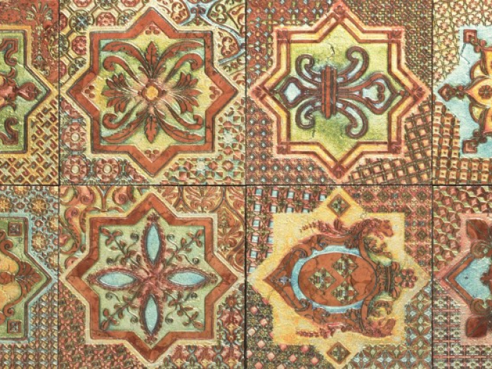 На изображении товар Akros Venezia Камень Decorative Art I mosaici Rinascimento Rosso Asiago Silver 8 inserti 14,8X14,8X1 от официального представителя в Москве