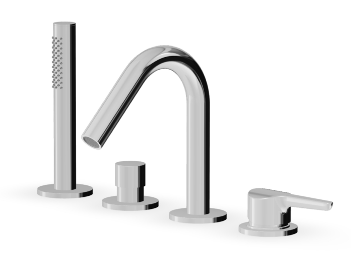 На изображении товар Смеситель на борт ванны Zucchetti Medameda, на 4 отверстия, с изливом и ручным душем со шлангом, цвет хром от официального представителя в Москве