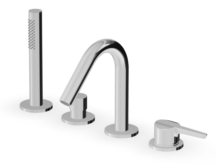 Смеситель на борт ванны Zucchetti Medameda, на 4 отверстия, с изливом и ручным душем со шлангом, цвет хром - изображение 1