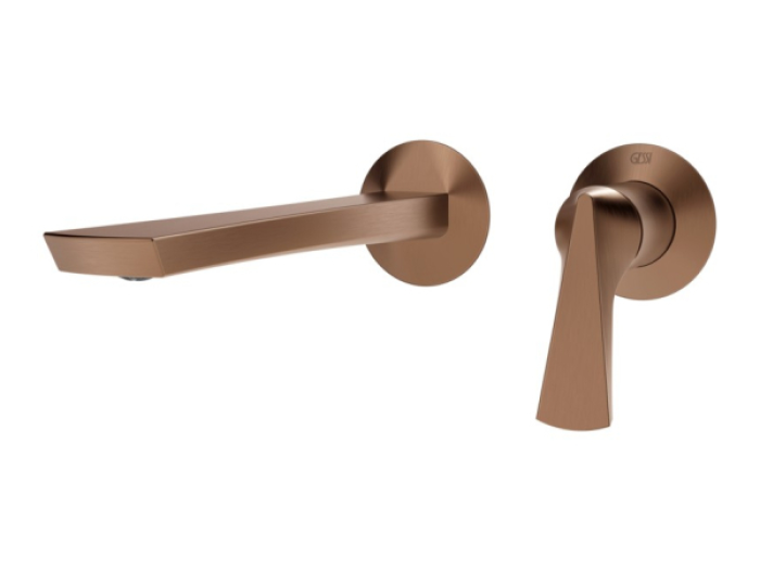 На изображении товар Смеситель для раковины Gessi Ventaglio, настенный, однорычажный, внешняя часть, L-234 мм, цвет Copper Brushed PVD от официального представителя в Москве