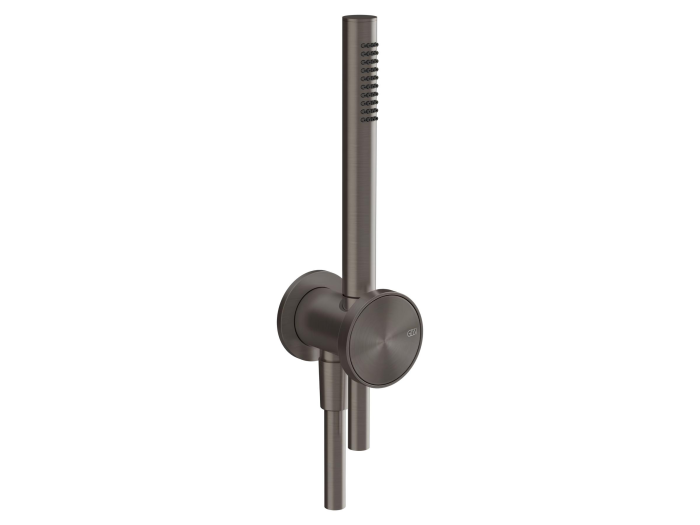 На изображении товар Душевой комплект Gessi Origini, с держателем, выводом воды, лейкой, шлангом, цвет Black Metal Br. PVD от официального представителя в Москве