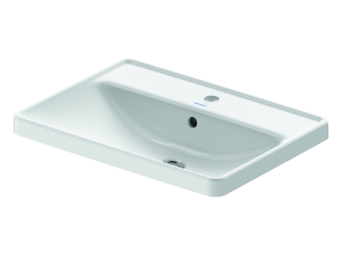 На изображении товар Раковина Duravit D-Neo встраиваемая сверху, 600x435 мм, с переливом, 1 отверстие под смеситель, цвет белый с покрытием WonderGliss от официального представителя в Москве