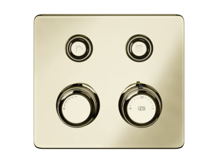Термостат Gessi HI-FI Eclectic, встраиваемый, до 2 функций одновременно, с кнопками вкл/выкл, внешняя часть, цвет Brass PVD