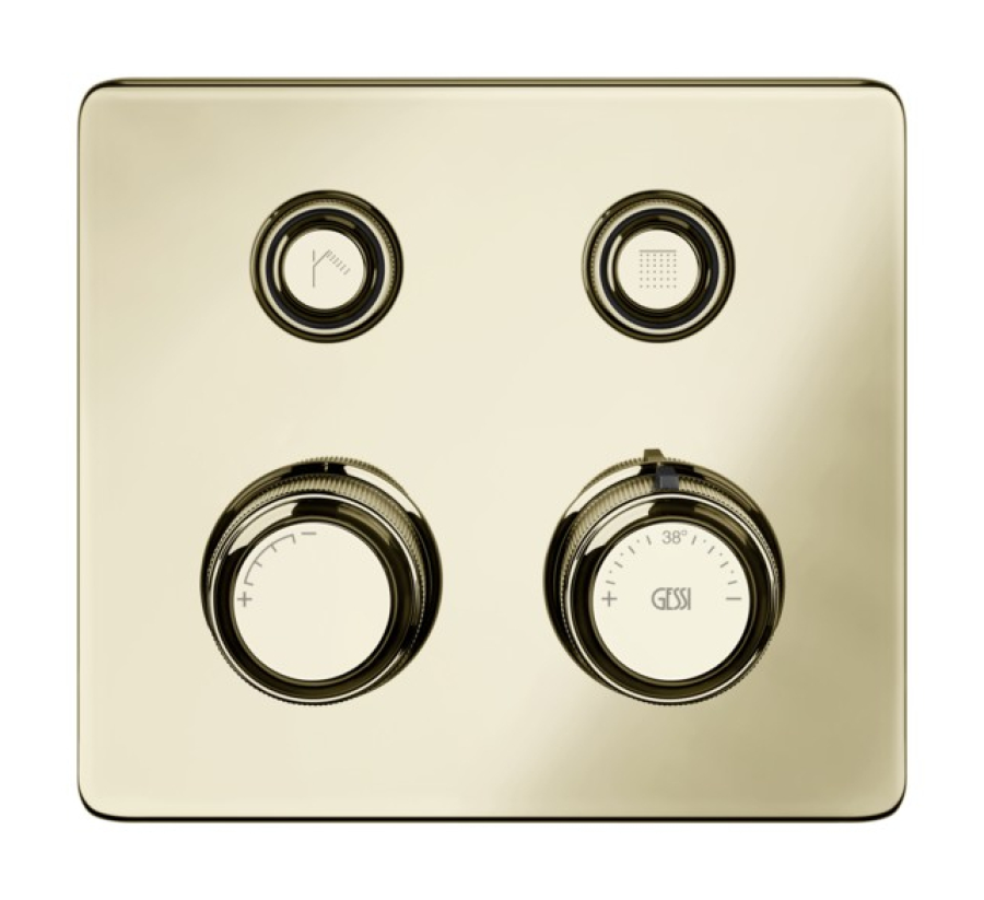 Термостат Gessi HI-FI Eclectic, встраиваемый, до 2 функций одновременно, с кнопками вкл/выкл, внешняя часть, цвет Brass PVD