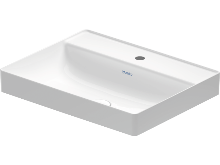 На изображении товар Раковина Duravit DuraSquare, шлифованный низ, 600x470 мм, без перелива, с 1 отверстием под смеситель, цвет белый c покрытием WonderGliss от официального представителя в Москве