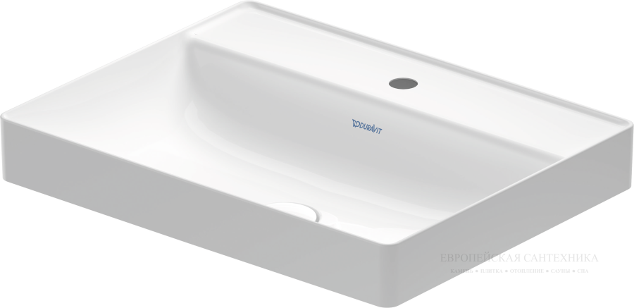 Раковина Duravit DuraSquare, шлифованный низ, 600x470 мм, без перелива, с 1 отверстием под смеситель, цвет белый c покрытием WonderGliss