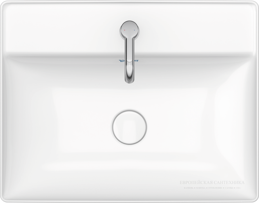 Раковина Duravit DuraSquare, шлифованный низ, 600x470 мм, без перелива, с 1 отверстием под смеситель, цвет белый c покрытием WonderGliss - изображение 3