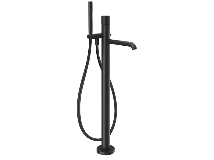 На изображении товар Смеситель для ванны Gessi Habito Cesello, напольный, излив 260 мм, ручной душ, шланг 1500 мм, внешняя часть, цвет Matte Black от официального представителя в Москве