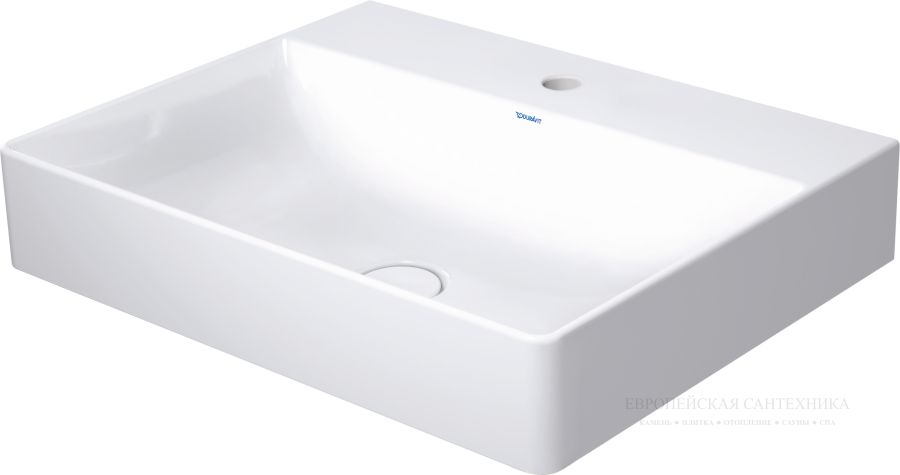 Раковина Duravit DuraSquare, с шлифованным низом, 600x470 мм, без перелива, с 1 отверстием под смеситель, цвет белый c покрытием WonderGliss