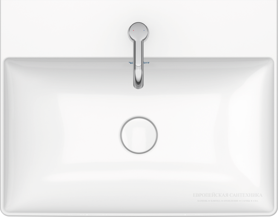 Раковина Duravit DuraSquare, с шлифованным низом, 600x470 мм, без перелива, с 1 отверстием под смеситель, цвет белый c покрытием WonderGliss - изображение 3