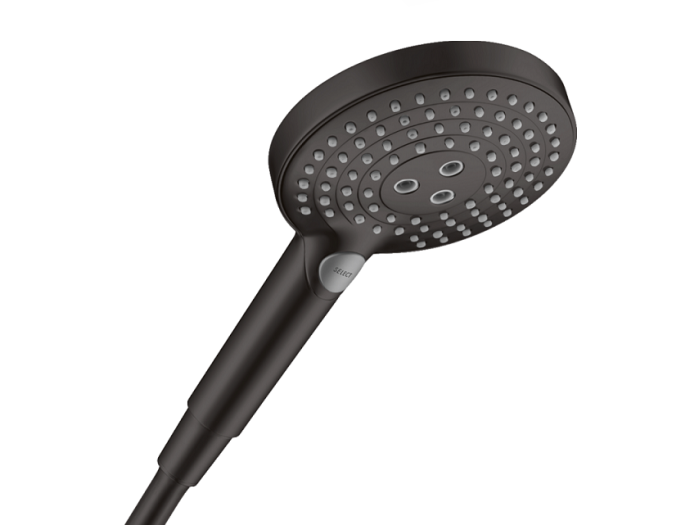 На изображении товар Лейка Hansgrohe Raindance Select S 120 3jet для душа, ручная, 3 типа струи, цвет черный матовый от официального представителя в Москве