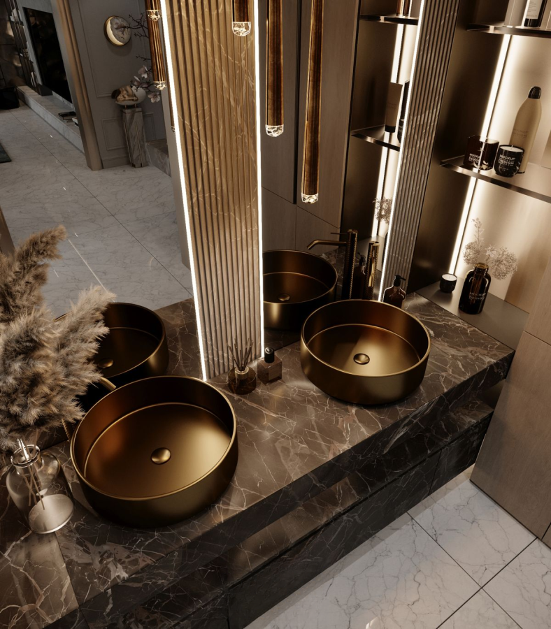 Раковина Gessi, накладная, без перелива, Ø400хh125 мм, цвет Warm Bronze Brushed PVD - изображение 1