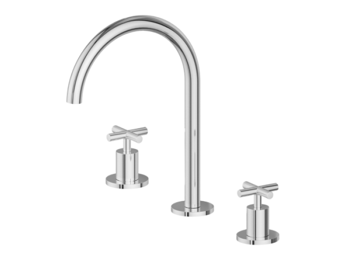 На изображении товар Смеситель для раковины Newform Blink, на 3 отверстия, средний излив, донный клапан, цвет PVD Glossy gold от официального представителя в Москве