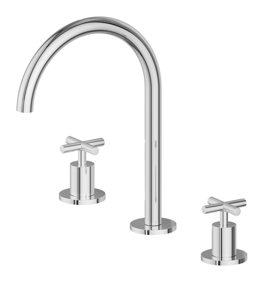 Смеситель для раковины Newform Blink, на 3 отверстия, средний излив, донный клапан, цвет PVD Glossy gold