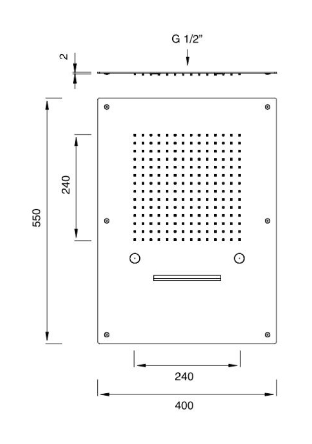 Верхний душ CEA Design Acqua E Luce, встраиваемый, 400х550 мм, 3 режима, сталь, цвет сталь полированная - изображение 1