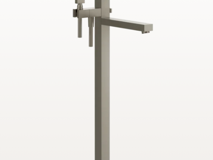 На изображении товар Cмеситель для ванны Gessi Rettangolo К, напольный, с душевой лейкой, внешняя часть, цвет Finox Brushed Nickel от официального представителя в Москве