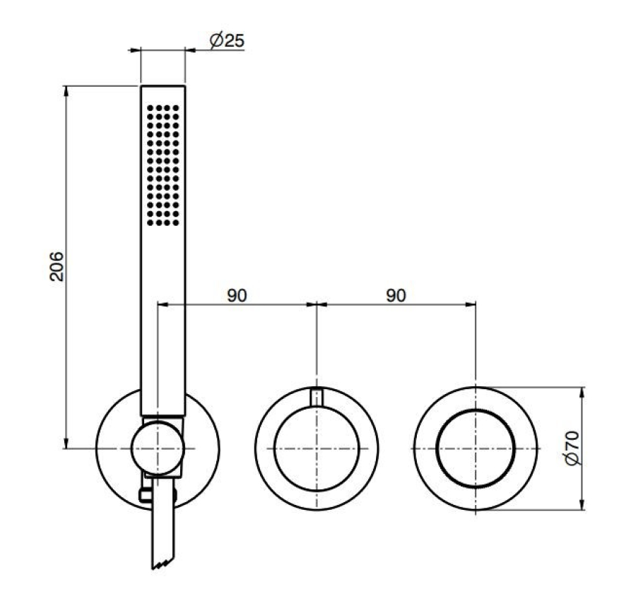 Смеситель для душа Carlo Frattini Spillo Tech, ручка V Collection, на 2 потребителя, с ручным душем, гибким шлангом хромалюкс 1500 мм, внешняя часть, цвет брашированное золото - изображение 3