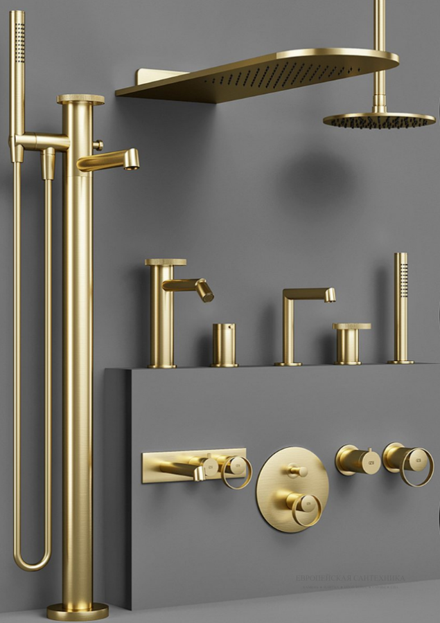 Cмеситель для ванны Gessi Anello, напольный, с душевой лейкой, встраиваемый, цвет Brass Brushed PVD - изображение 5