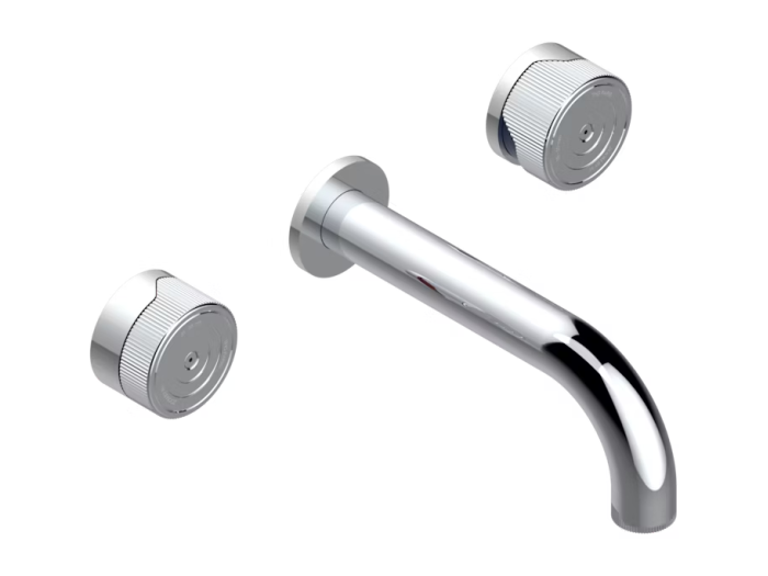 На фото Смеситель для раковины THG Zoom.5, на 3 отверстия, встраиваемый в стену, с трубчатым изливом, внешняя часть, цвет Polished chrome На изображении товар Смеситель для раковины THG Zoom.5, на 3 отверстия, встраиваемый в стену, с трубчатым изливом, внешняя часть, цвет Polished chrome от официального представителя в Москве