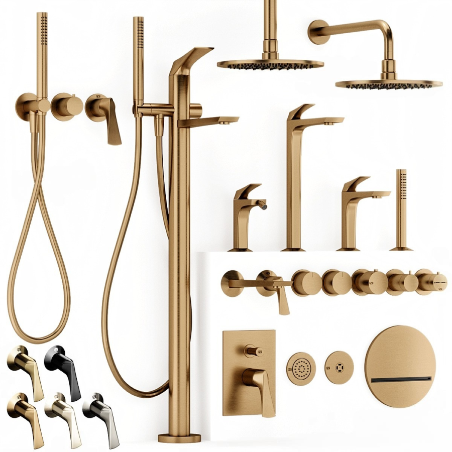 Смеситель для душа Gessi Ventaglio, встраиваемый, настенный, на 2 выхода, с ручным душем и переключателем, внешние части, цвет Copper Brushed PVD - изображение 2