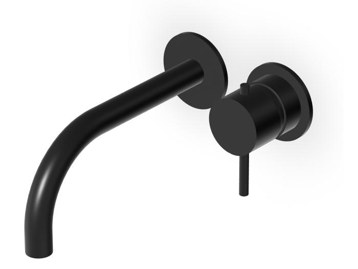 На изображении товар Смеситель для раковины Zucchetti Helm, настенный, на 2 отверстия, однорычажный, встраиваемый, вынос излива 175 мм, внешняя часть, цвет Brushed Total Black PVD от официального представителя в Москве