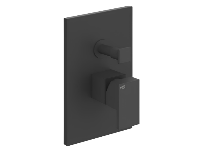 На изображении товар Смеситель для душа Gessi Rettangolo, встраиваемый, автоматический переключатель на 2 выхода, внешняя часть, цвет Matte Black от официального представителя в Москве