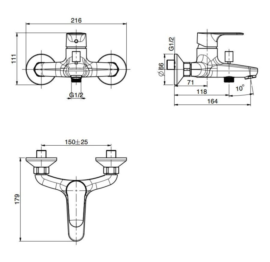Смеситель для ванны Carlo Frattini Serie 22, однорычажный, настенный, без ручного душа, с переключателем, Н-111 мм, цвет чёрный матовый - изображение 3