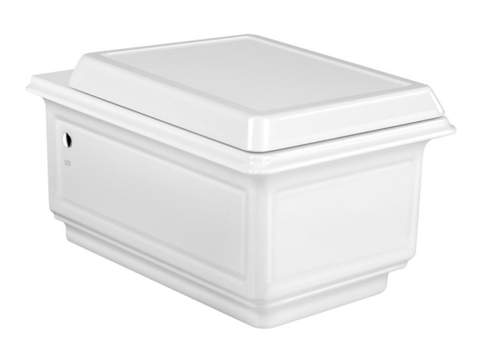 На изображении товар Унитаз Gessi Total Look, подвесной, 560х391 мм, в комплекте со встроенным сифоном и сиденьем, петли и пробки для боковых отверстий в отделке хром, цвет White Ceramic от официального представителя в Москве