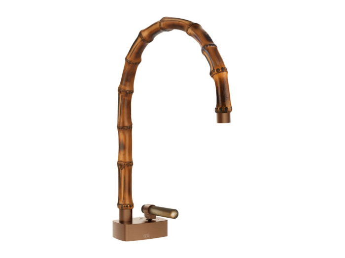 На изображении товар Смеситель для раковины Gessi Jacqueline со средним поворотным изливом, вентилем под дерево, без донного клапана Copper Brushed PVD от официального представителя в Москве