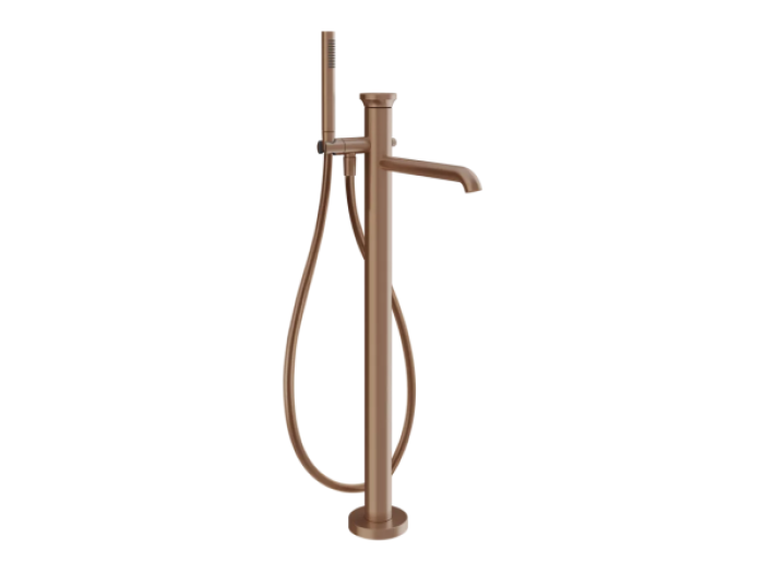 На изображении товар Смеситель для ванны Gessi Origini, напольный, с душевой лейкой, внешняя часть, цвет Copper Brushed PVD от официального представителя в Москве