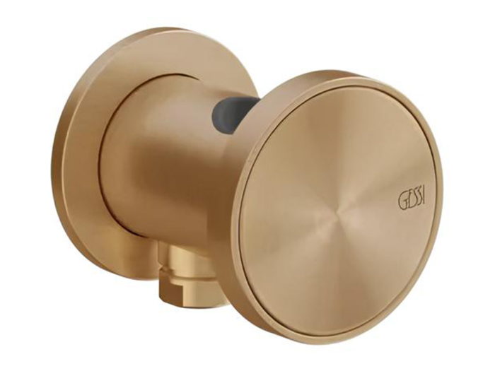 На изображении товар Шланговое подсоединение Gessi Origini, с встроенным держателем лейки и выводом воды, цвет Warm Bronze Br. PVD от официального представителя в Москве