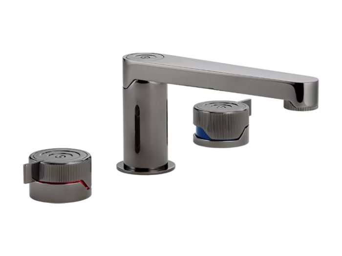 На фото Cмеситель для раковины THG Zoom.7 с изливом голиаф, на 3 отверстия, с донным клапаном, цвет Graphite PVD На изображении товар Cмеситель для раковины THG Zoom.7 с изливом голиаф, на 3 отверстия, с донным клапаном, цвет Graphite PVD от официального представителя в Москве