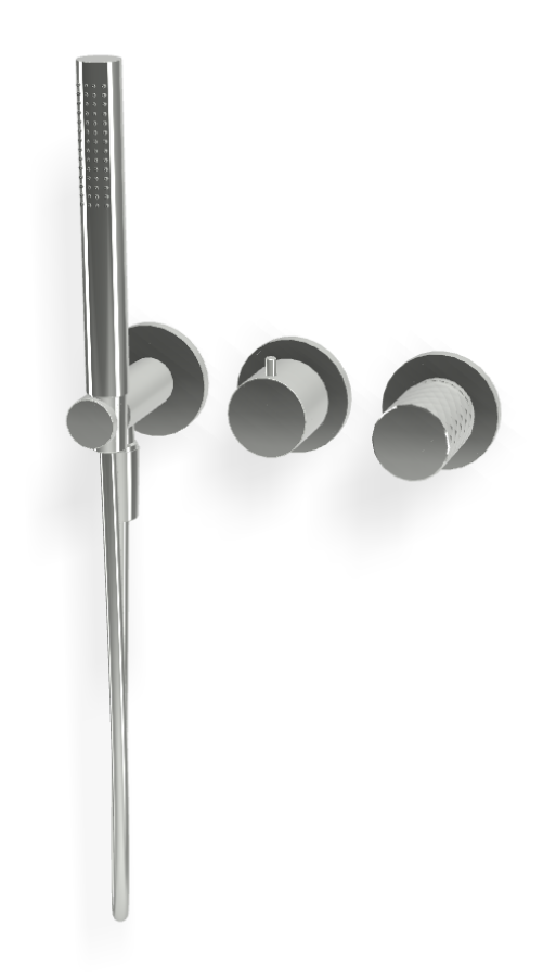 Смеситель для душа Carlo Frattini Spillo Tech, ручка X Collection, на 2 потребителя, с ручным душем, гибким шлангом хромалюкс 1500 мм, внешняя часть, цвет хром