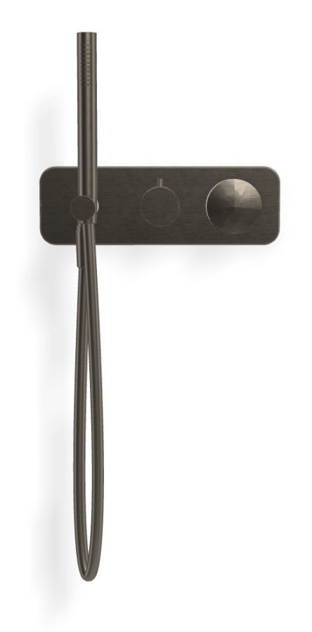 Смеситель для душа Carlo Frattini SO, с переключателем на 2 потребителя, ручным душем, гибким шлангом 1500 мм, без ручек, ширина 297 мм, внешняя часть, цвет брашированный чёрный хром - изображение 1