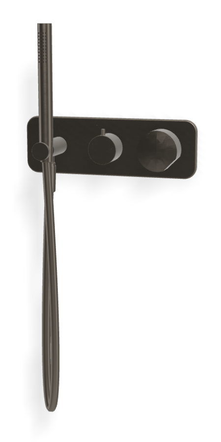 Смеситель для душа Carlo Frattini SO, с переключателем на 2 потребителя, ручным душем, гибким шлангом 1500 мм, без ручек, ширина 297 мм, внешняя часть, цвет брашированный чёрный хром