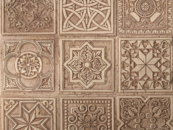 На изображении товар Akros Venezia Камень Decorative Art Etnico Classico & Rinascimento Classico Travertino classico 9 inserti 9,8X9,8X1 от официального представителя в Москве
