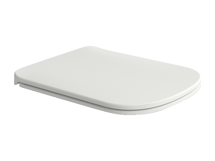 На изображении товар Сиденье для унитаза Flaminia Play Slim, быстросъёмное, с механизмом плавного закрывания soft-closing, цвет белый матовый от официального представителя в Москве