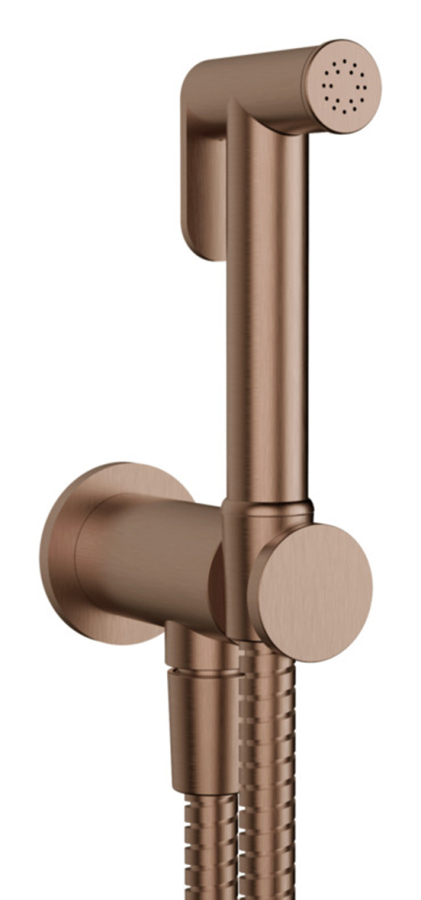 Гигиенический душ Gessi Tondo, шланг 1250 мм, шланговое подсоединение с держателем лейки, цвет Copper Brushed PVD