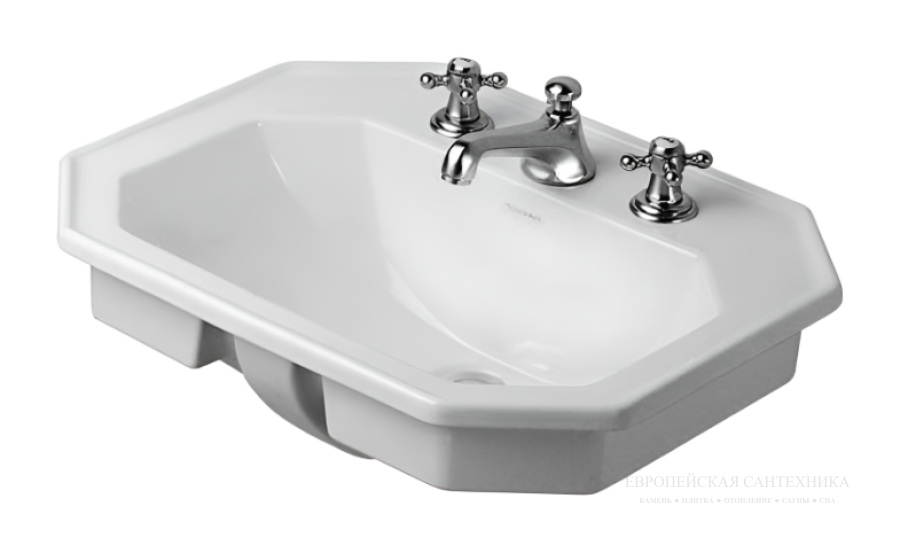 Раковина Duravit Series 1930, встраиваемая сверху, 580х470 мм, с 3 отверстиями под смеситель, цвет белый глянцевый