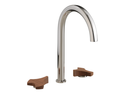 Смеситель для раковины CeaDesign Ziqq, на 3 отверстия, поворотный излив, ручка Canaletto Walnut, сталь, цвет сатинированная сталь