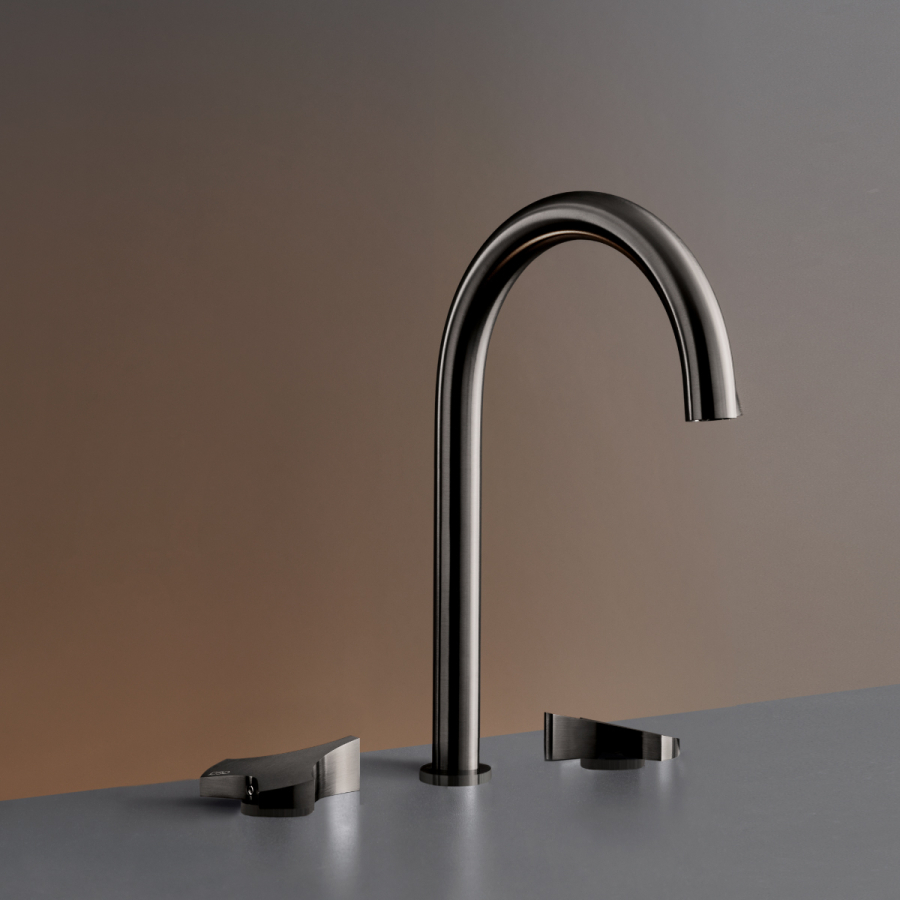 Смеситель для раковины CeaDesign Ziqq, на 3 отверстия, поворотный излив, ручка Canaletto Walnut, сталь, цвет сатинированная сталь - изображение 3