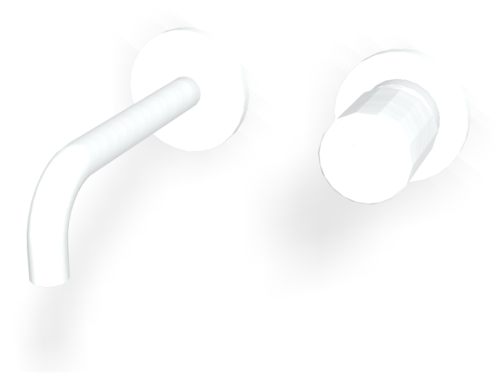 На изображении товар Смеситель для раковины Carlo Frattini Spillo Tech, ручка V Collection, настенный, с донным клапаном Click-Clack, излив 150 мм, внешняя часть, цвет белый матовый от официального представителя в Москве