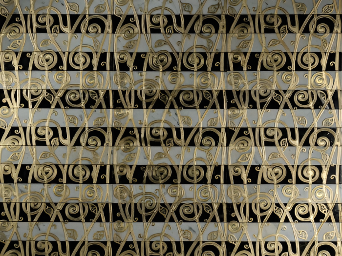 На изображении товар Akros Venezia Камень Decorative Art Alfa Gemini Double TS Bianco Carrara Nero Marquinia Gold 30,5X28,8X1 от официального представителя в Москве