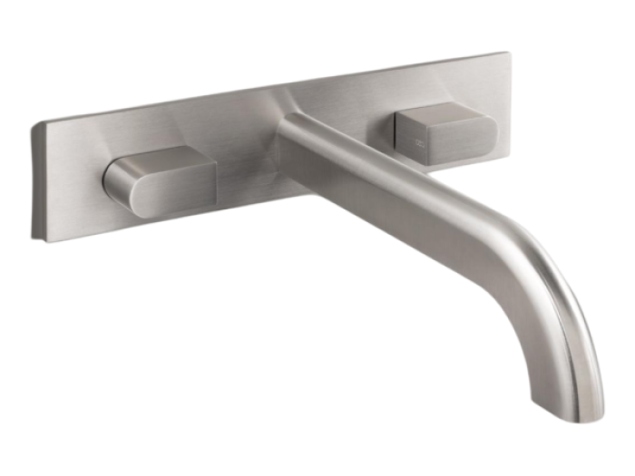 На изображении товар Смеситель для раковины CEA Design Sixty, настенный, двухрычажный, длина излива 245 мм, сатинированная нержавеющая сталь от официального представителя в Москве