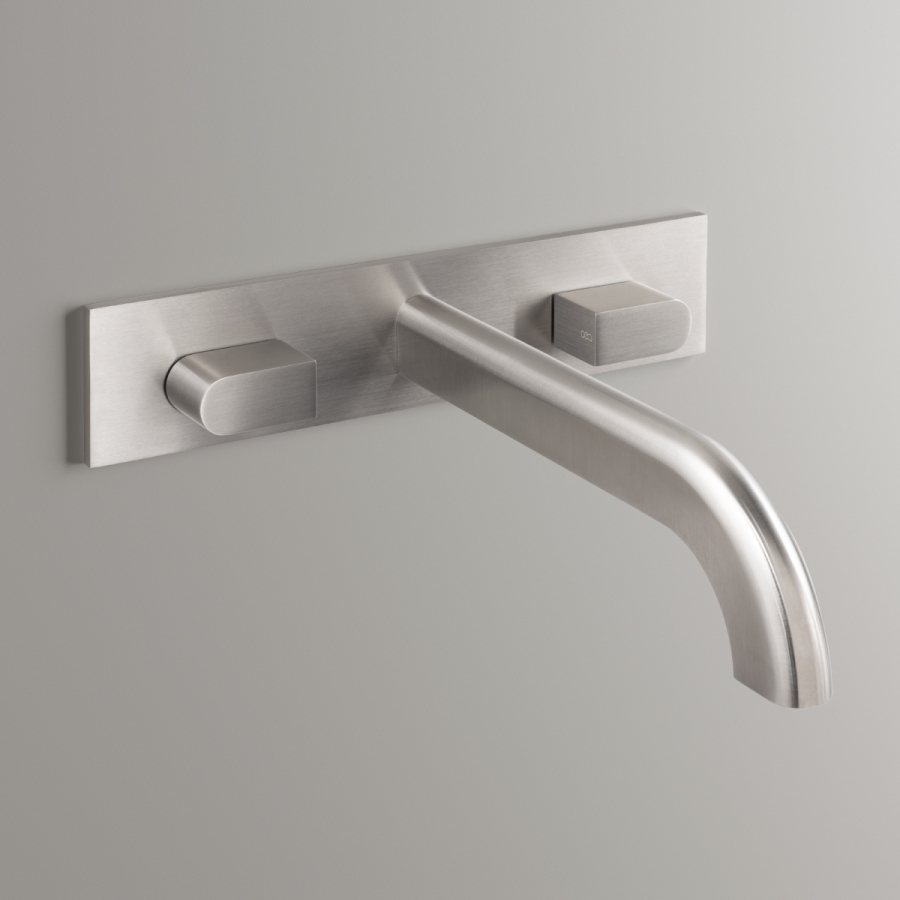 Смеситель для раковины CEA Design Sixty, настенный, двухрычажный, длина излива 245 мм, сатинированная нержавеющая сталь - изображение 1
