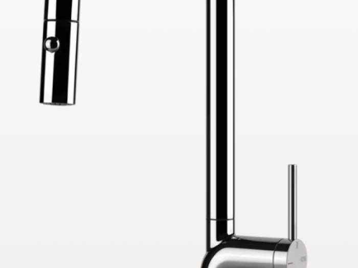 На изображении товар Смеситель для кухни Gessi Stelo однорычажный c выдвижным изливом, цвет хром от официального представителя в Москве