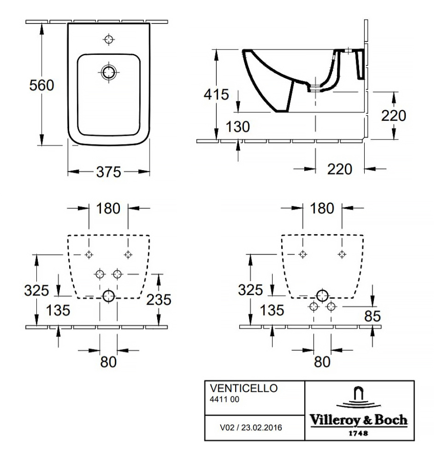 Биде Villeroy&Boch Venticello, 375x560 мм., подвесное, 1 отверстие для смесителя, перелив, цвет Альп. белый Ceramicplus - изображение 9